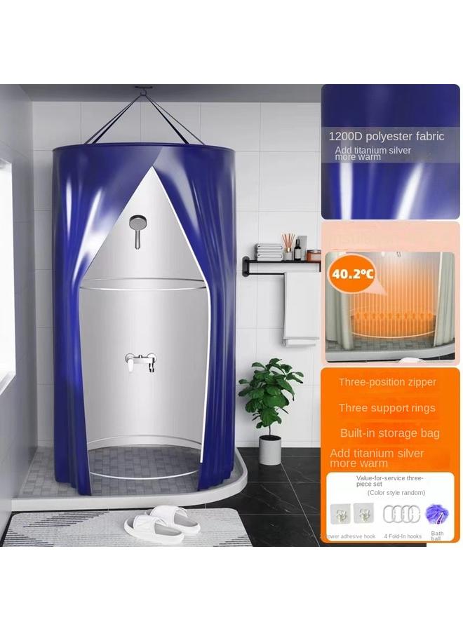 Bluejw Titanium Silver Thickened Bath Cover Winter Bathing Not Cold Artifact Household Bath Account Round Heat Preservation Warm Bathroom Waterproof Shower Curtain - Image 1