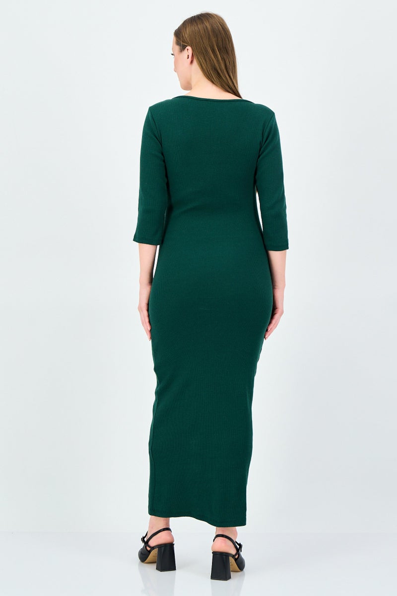 trendyol Women Ribbed Bodycon Dress, Green - Image 2