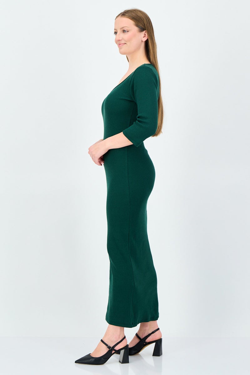 trendyol Women Ribbed Bodycon Dress, Green - Image 4
