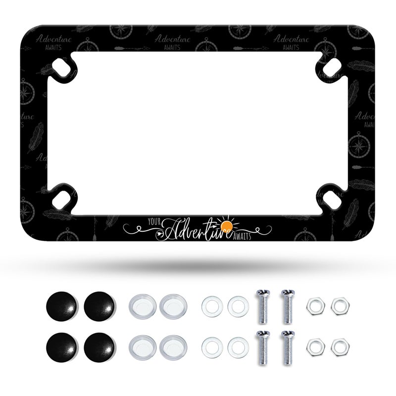 Omw2fyb Motorcycle Adventure Awaits License Plate Frame Compass Tribal Feathers Stainless Steel Material Funny Motorbike License Plate Holder Motorcycle Accessories 7 X 4 Inch - Image 3