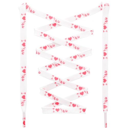 DANHUA Colored Flat Shoe laces: 2 Pair LOVE YOU Red Heart Printed Shoelaces for Sneakers boot 47 inch - Image 1