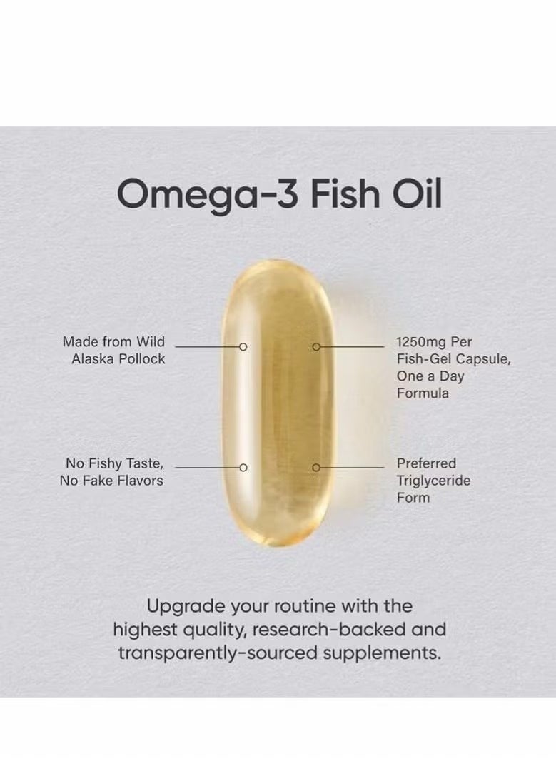 أوميغا كبسولات أوميغا 3 بتركيز عالي 1250 ملغ – تركيبة ثلاثية القوة من EPA وDHA بصيغة الدهون الثلاثية من ALASKAOMEGA®، تدعم صحة القلب والدماغ والمفاصل، معتمدة IFOS 5 نجوم، غير معدلة وراثياً وخالية من الغلوتين، 90 كبسولة - Image 3