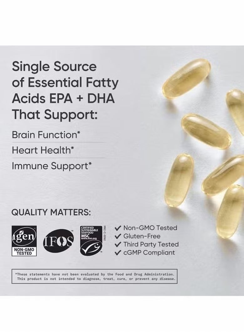 أوميغا كبسولات أوميغا 3 بتركيز عالي 1250 ملغ – تركيبة ثلاثية القوة من EPA وDHA بصيغة الدهون الثلاثية من ALASKAOMEGA®، تدعم صحة القلب والدماغ والمفاصل، معتمدة IFOS 5 نجوم، غير معدلة وراثياً وخالية من الغلوتين، 90 كبسولة - Image 2