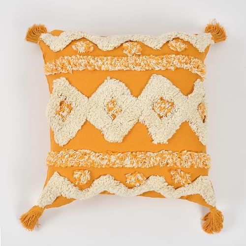 TIB Premium Boho Decorative Throw Cushion Covers, 16 x 16 cm, Set of 2, Cotton. (Yellow Abstract)-230 TC - Image 2