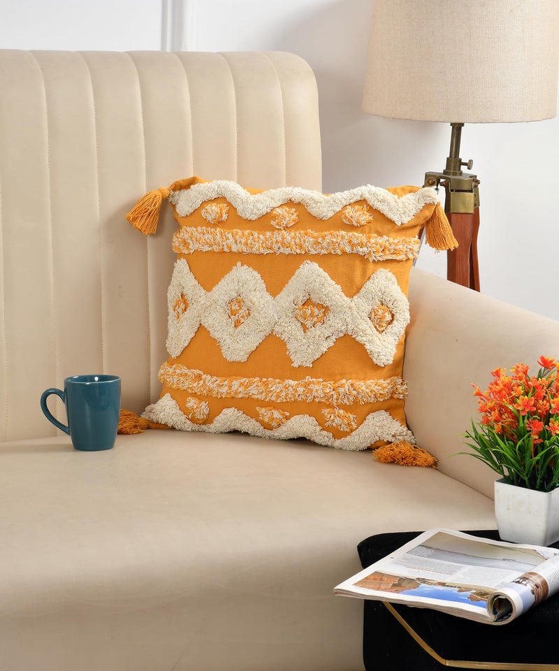 TIB Premium Boho Decorative Throw Cushion Covers, 16 x 16 cm, Set of 2, Cotton. (Yellow Abstract)-230 TC - Image 3