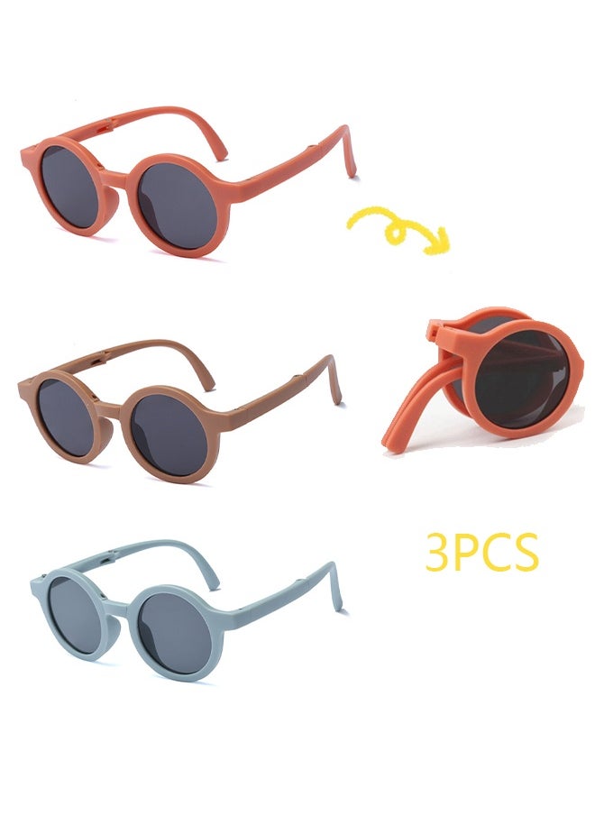 Generic 3PCS Foldable children's sunglasses ,Round Folding Easy Carry Foldable Shades UV400 Protection Lens, Sun Protection Sunglasses Suitable for Summer Outdoor Beach Travel Camping  - Image 1
