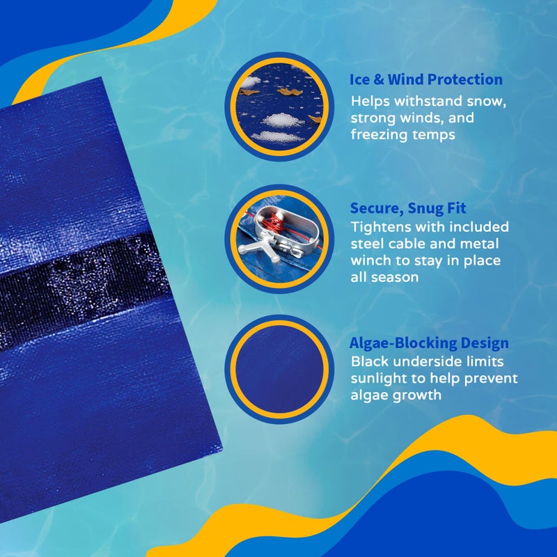 Blue Wave Gold 15-Year 12 ft Round Above Ground Pool Cover for Winterâ€“ Durable & Weather-Resistant Polyethylene â€“ 4 ft Overlap, Black Underside, Reinforced Grommets, Winch, Cable â€“ Royal Blue - Image 5