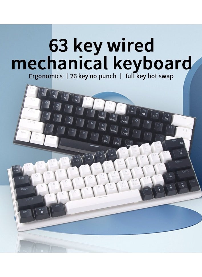 JoyousSto - 63key Detachable Type-C wired plug-in game mechanical 60% keyboard e-sports computer game RGB mixed light white and black - Image 1