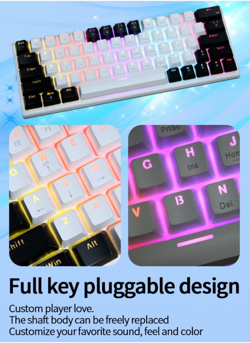 JoyousSto - 63key Detachable Type-C wired plug-in game mechanical 60% keyboard e-sports computer game RGB mixed light white and black - Image 1