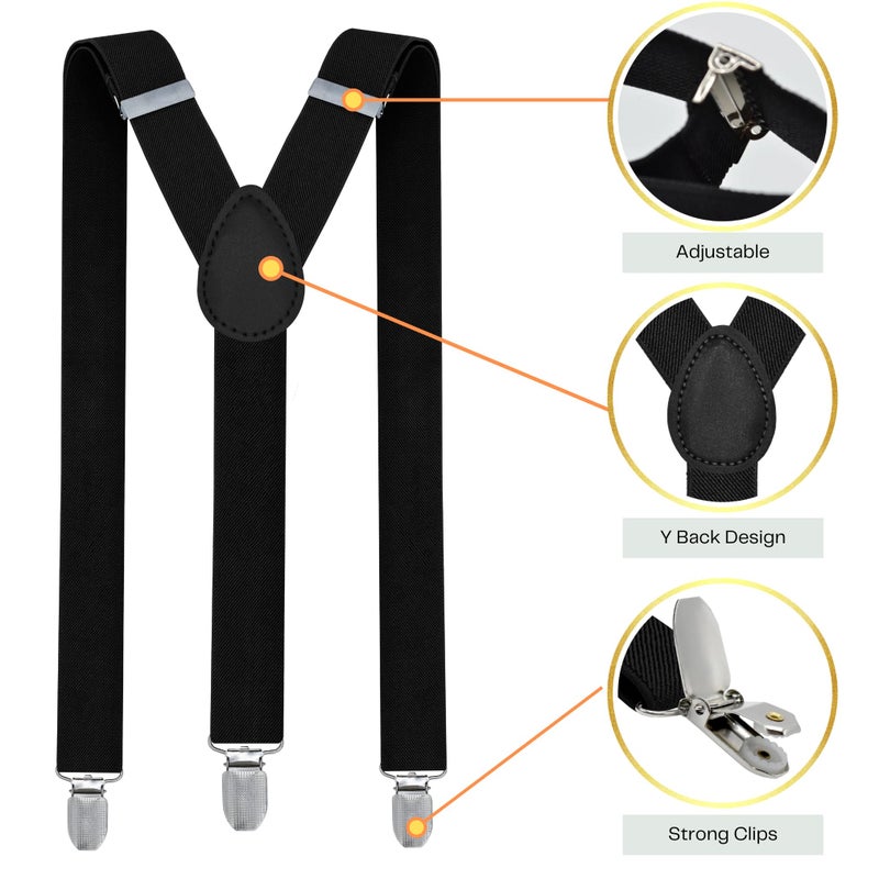 trilece Black Suspenders for Men - Mens Suspender, Adjustable Y Back Style Suspender Women, Suspenders with Heavy Duty Strong Clips (Black, 1) - Image 3