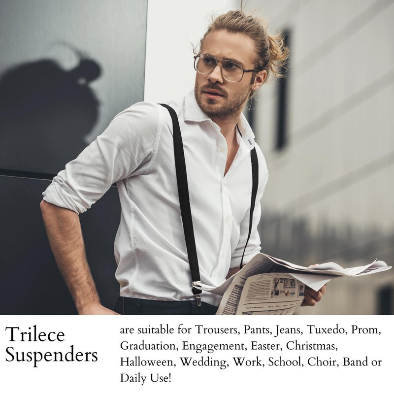 trilece Black Suspenders for Men - Mens Suspender, Adjustable Y Back Style Suspender Women, Suspenders with Heavy Duty Strong Clips (Black, 1) - Image 5