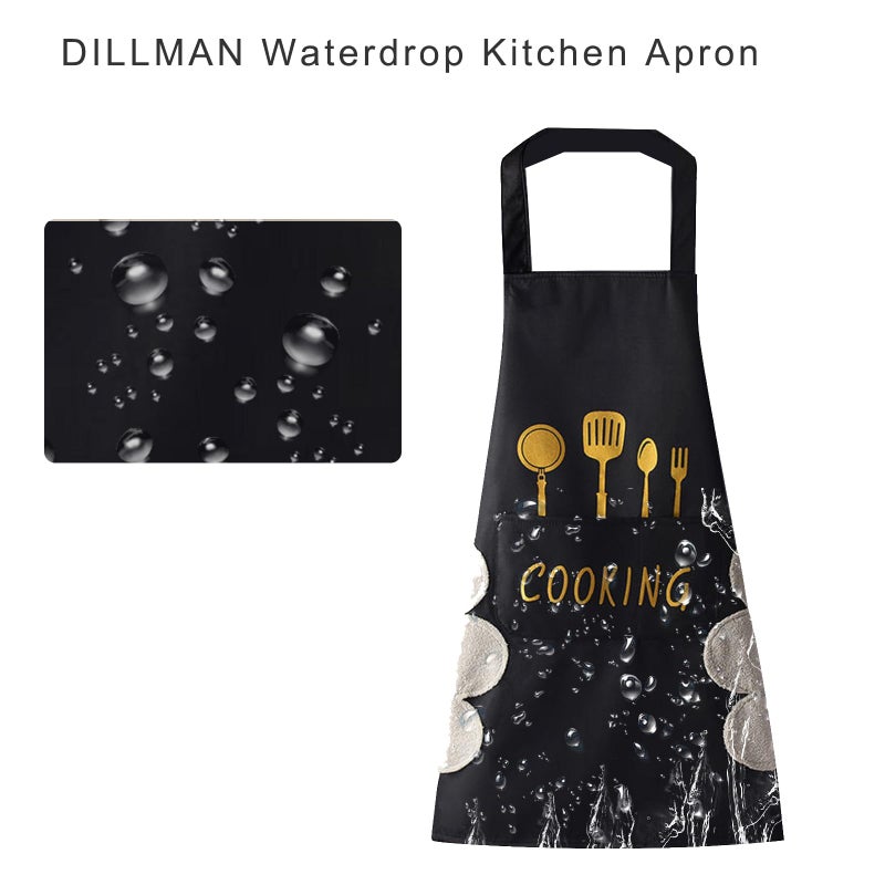 DILLMAN Women Kitchen Apron with Hand Wipe Pocketsï¼ŒBig Pocket,Hand-wiping, Waterproof for Cooking Baking (Black + Black) - Image 5
