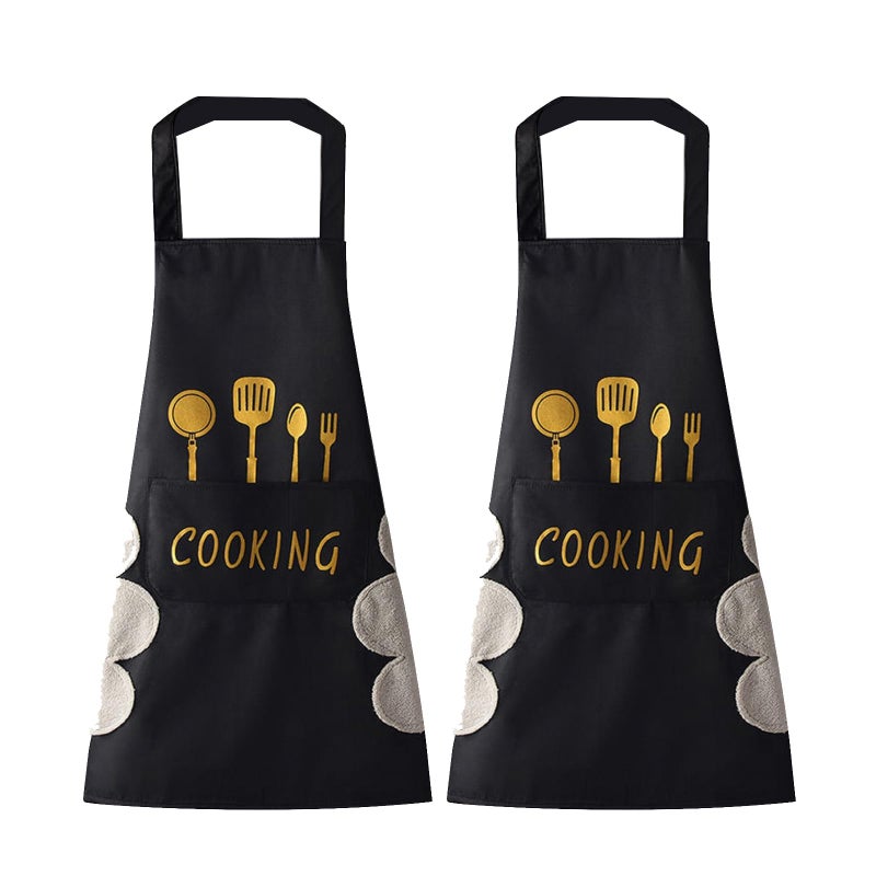 DILLMAN Women Kitchen Apron with Hand Wipe Pocketsï¼ŒBig Pocket,Hand-wiping, Waterproof for Cooking Baking (Black + Black) - Image 1