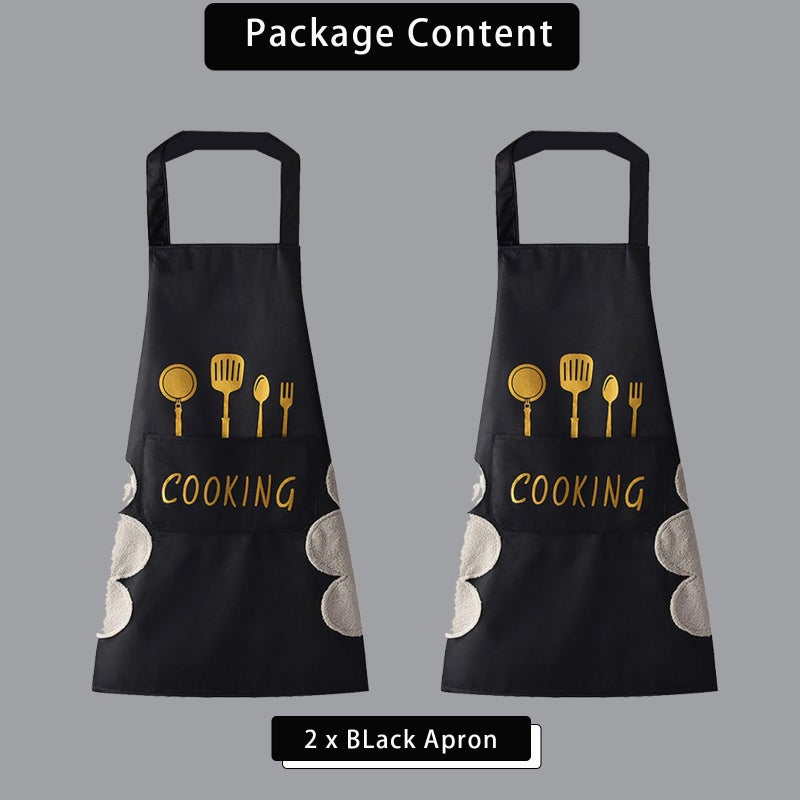 DILLMAN Women Kitchen Apron with Hand Wipe Pocketsï¼ŒBig Pocket,Hand-wiping, Waterproof for Cooking Baking (Black + Black) - Image 2