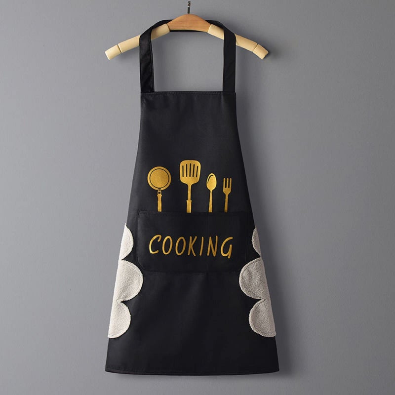 DILLMAN Women Kitchen Apron with Hand Wipe Pocketsï¼ŒBig Pocket,Hand-wiping, Waterproof for Cooking Baking (Black + Black) - Image 3