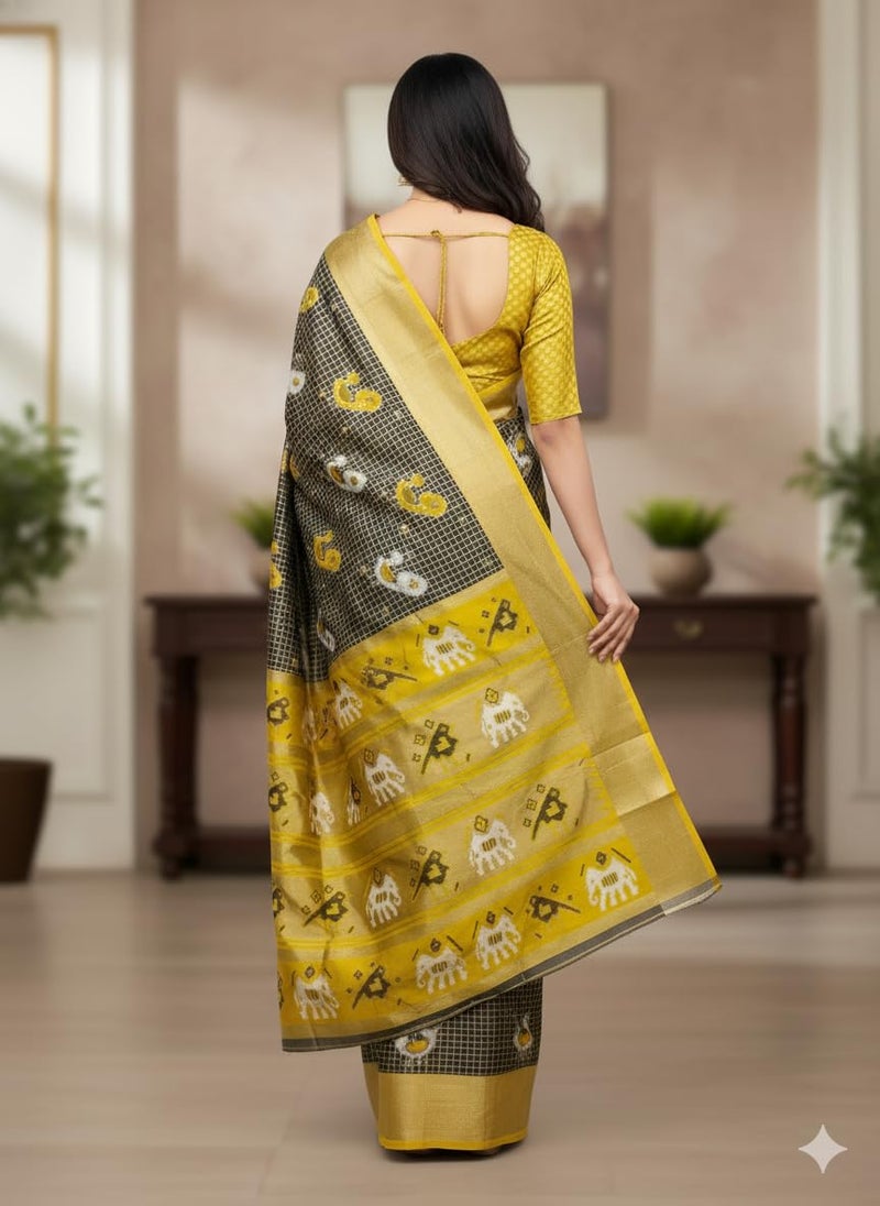 Vivatra Women Banarasi Soft Silk Saree | Jacquard Weaving with Rich Pallu & Border | Includ Matching Utitched Blouse Piece (VT-KP-6005-Black_Yellow) - Image 4