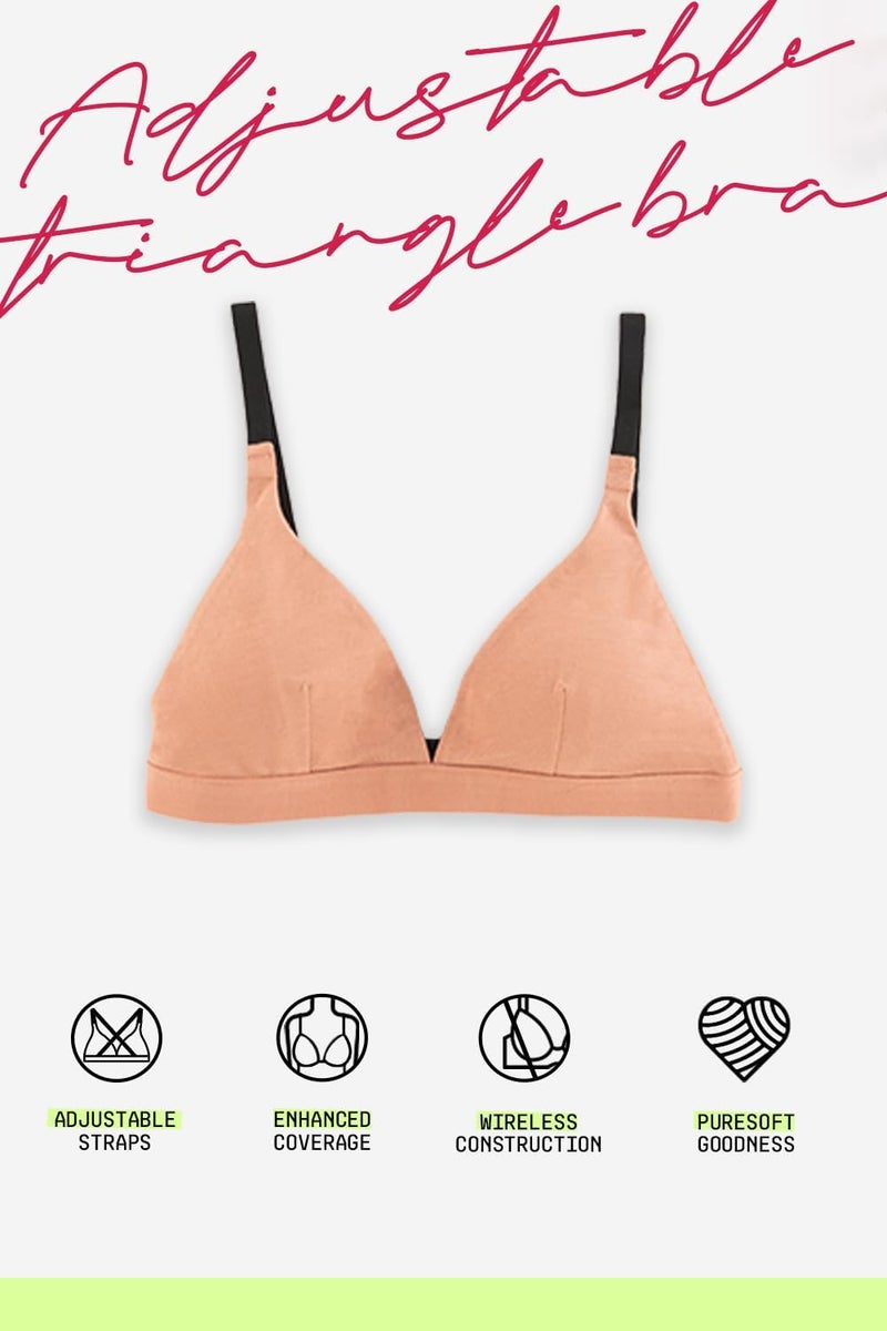 Circus &Circus PureSoft True Fit Triangle Non Padded Bra for Women | Deep Neck Plunge Bra for Women | Triangle Low Coverage Bra | Almond Nude, XL - Image 2