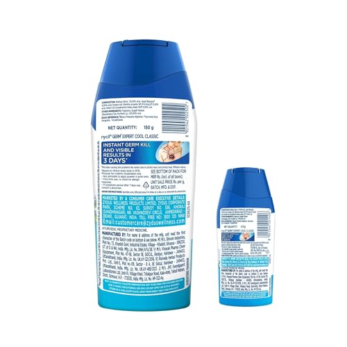 Nycil Germ Expert Prickly Heat Powder,150gm+50gm, Assorted Fragrances (Cool Classic) with Bringa Cleanser Trial Pack - Image 2