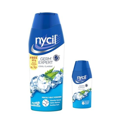 Nycil Germ Expert Prickly Heat Powder,150gm+50gm, Assorted Fragrances (Cool Classic) with Bringa Cleanser Trial Pack - Image 1