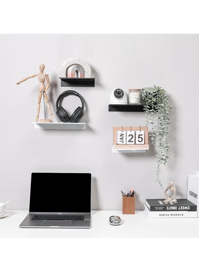 Metal Floating Wall Shelves – Black Waterproof & Rust-Resistant Wall Mounted Storage Racks, Easy Installation Without Drilling, Space-Saving Organizer for Living Room, Bedroom, Office, Bathroom, and Kitchen (Set of 2, 15cm)