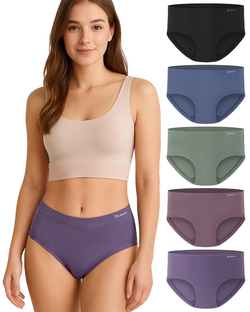 Gladbecke Womens Underwear Bamboo Rayon High Waisted Full Coverage Panties Soft Breathable Stretchy Comfort Briefs 5 Pack,L - Image 1