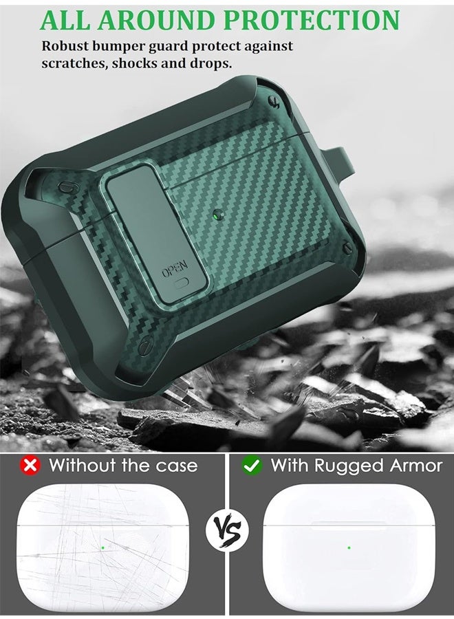 For Airpods Pro 2/1 Gen Case Cover,Rugged Locking Case for Airpod Pro 2nd/1st Generation Shockproof Armor Protective Skin for Apple iPod Pro(Green) - Image 4
