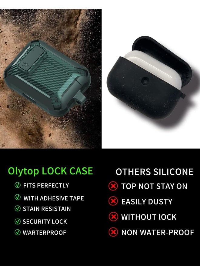 For Airpods Pro 2/1 Gen Case Cover,Rugged Locking Case for Airpod Pro 2nd/1st Generation Shockproof Armor Protective Skin for Apple iPod Pro(Green) - Image 2