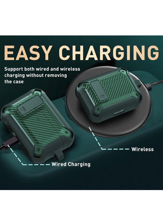 For Airpods Pro 2/1 Gen Case Cover,Rugged Locking Case for Airpod Pro 2nd/1st Generation Shockproof Armor Protective Skin for Apple iPod Pro(Green) - Image 5