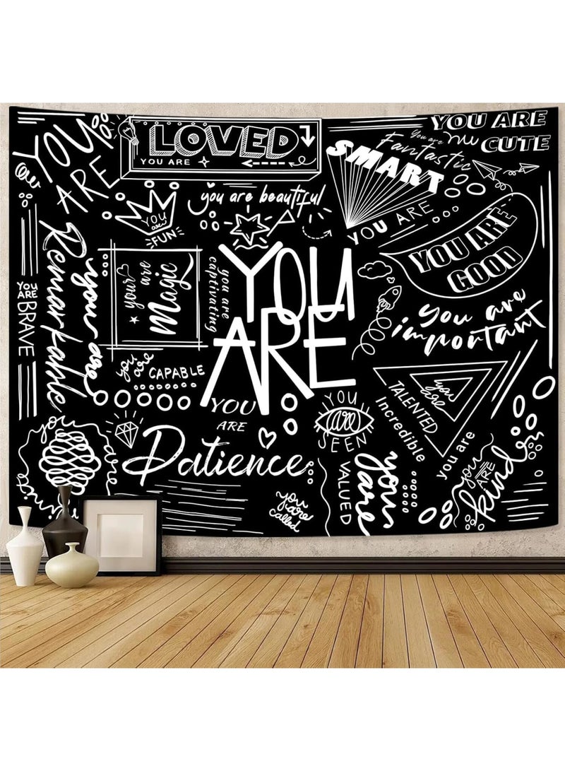 Tapestry Wall Hanging, Black Classroom, Quote Happiness Tapestry Funny Tapestries for Teen Girl Living Room Dorm (Black) - Image 2