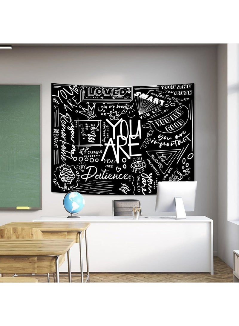 Tapestry Wall Hanging, Black Classroom, Quote Happiness Tapestry Funny Tapestries for Teen Girl Living Room Dorm (Black) - Image 3