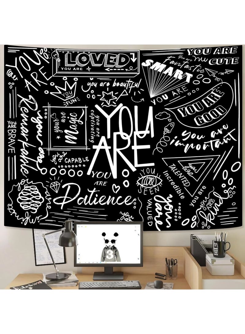 Tapestry Wall Hanging, Black Classroom, Quote Happiness Tapestry Funny Tapestries for Teen Girl Living Room Dorm (Black) - Image 1