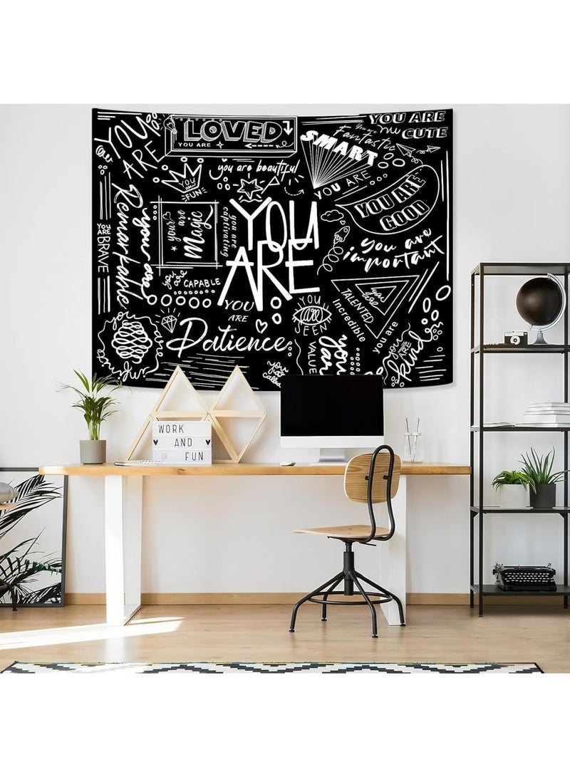 Tapestry Wall Hanging, Black Classroom, Quote Happiness Tapestry Funny Tapestries for Teen Girl Living Room Dorm (Black) - Image 4