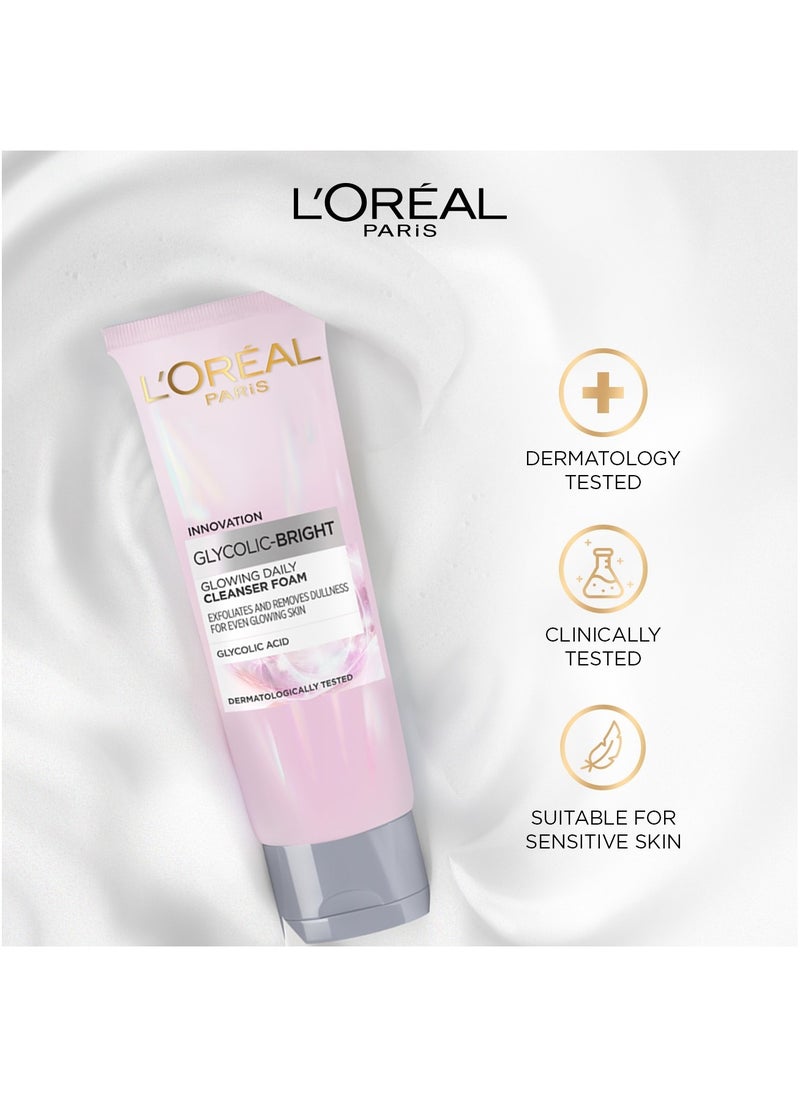 L'OREAL PARIS - Glycolic Bright Glowing Daily Cleanser Foam - 100ML - Image 1