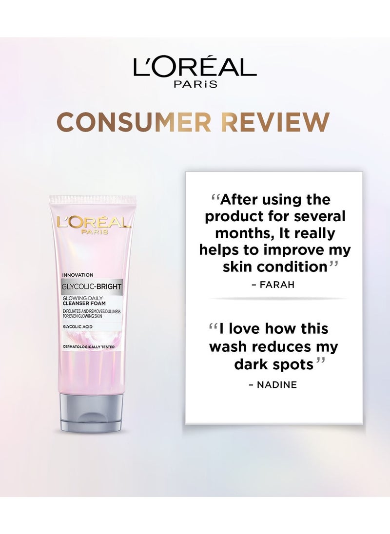 L'OREAL PARIS - Glycolic Bright Glowing Daily Cleanser Foam - 100ML - Image 1