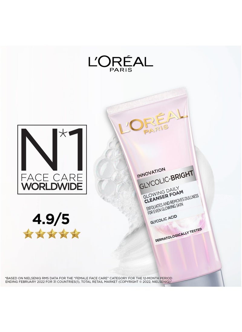 L'OREAL PARIS - Glycolic Bright Glowing Daily Cleanser Foam - 100ML - Image 1