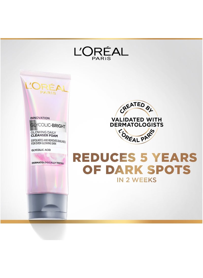 L'OREAL PARIS - Glycolic Bright Glowing Daily Cleanser Foam - 100ML - Image 1