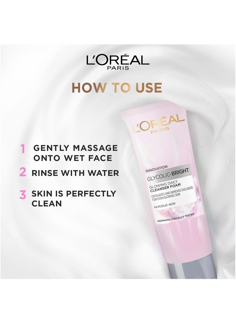 L'OREAL PARIS - Glycolic Bright Glowing Daily Cleanser Foam - 100ML - Image 1