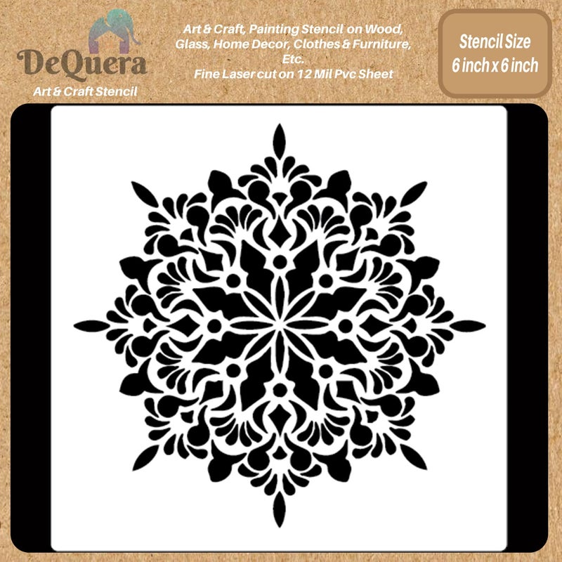 DeQuera Mandala Stencils for Wall Painting Mandala Stencils for Dot Inch Mandala Stencils for Wall Painting Mandala Art Stencil Mandala Stencils Big Mandala Stencil Size 6 x 6 Inch DQL1165