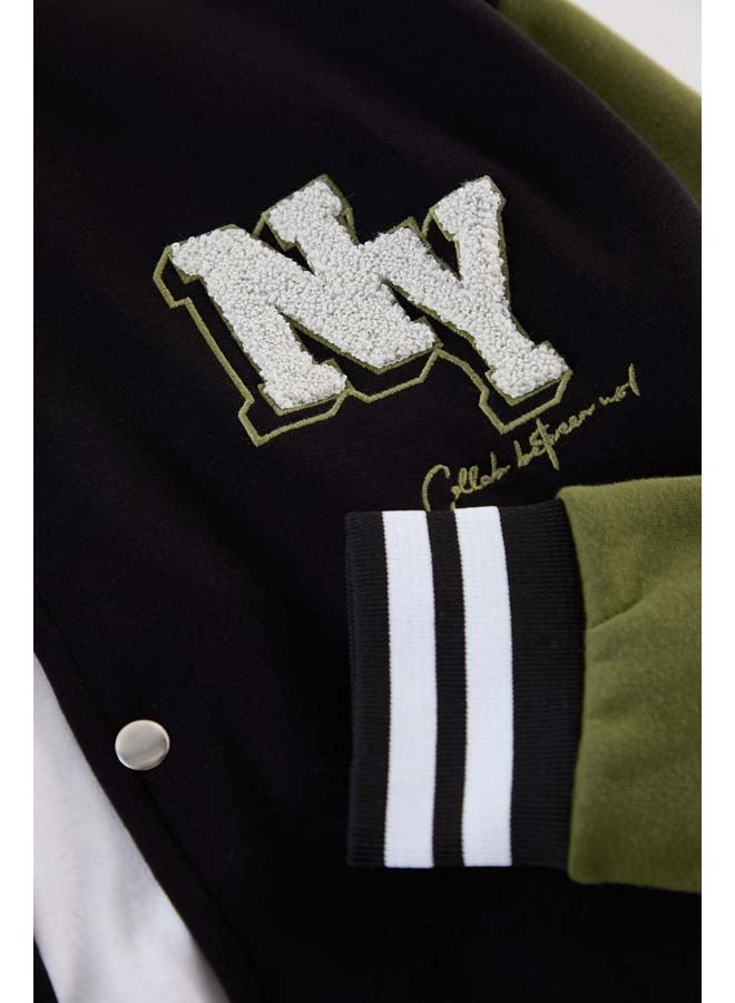 trendyol Black Regular Cut Embroidered Detailed College Jacket TMNAW25CE00005  - Image 2