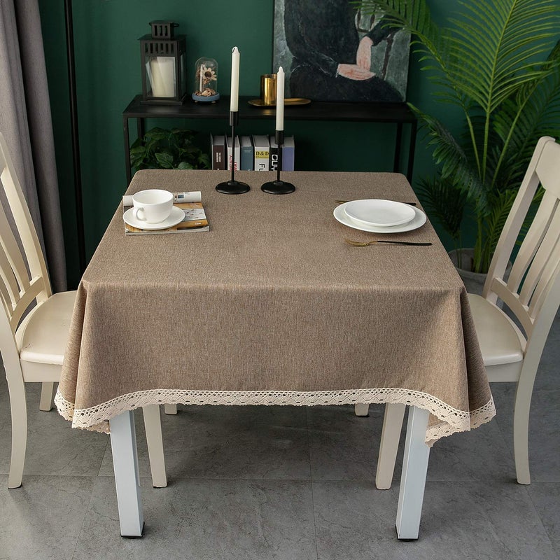 ehousehome faux linen tableroth مع تقليم الدانتيل - مقاوم للماء/مقاومة للبقع/مقاومة/تجاعيد خالية من الزيت - لحفلات مأدبة عشاء المطبخ القهوة - Image 3