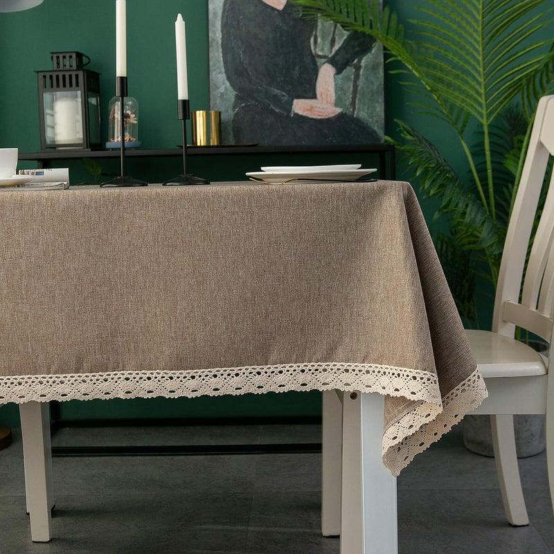 ehousehome faux linen tableroth مع تقليم الدانتيل - مقاوم للماء/مقاومة للبقع/مقاومة/تجاعيد خالية من الزيت - لحفلات مأدبة عشاء المطبخ القهوة - Image 4