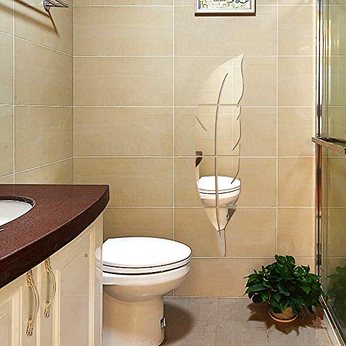 SITAKE 3D Acrylic Mirror Wall Decor Stickers, 11.8x49.2 Inches Feather Shaped DIY Self-Adhesive Wall Art Decals, Home Decorations for Living Room, Bedroom, Bathroom, Farmhouse (Silver) - Image 2