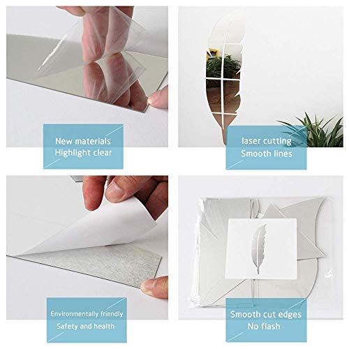 SITAKE 3D Acrylic Mirror Wall Decor Stickers, 11.8x49.2 Inches Feather Shaped DIY Self-Adhesive Wall Art Decals, Home Decorations for Living Room, Bedroom, Bathroom, Farmhouse (Silver) - Image 4