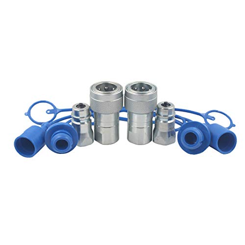 Undercarriage 2-Sets 1/4'' Ag ISO5675 Carbon Steel Hydraulic Quick Disconnect Coupling/Coupler Poppet Valve，Pioneer Type, Set w/Dust Cap - Image 1