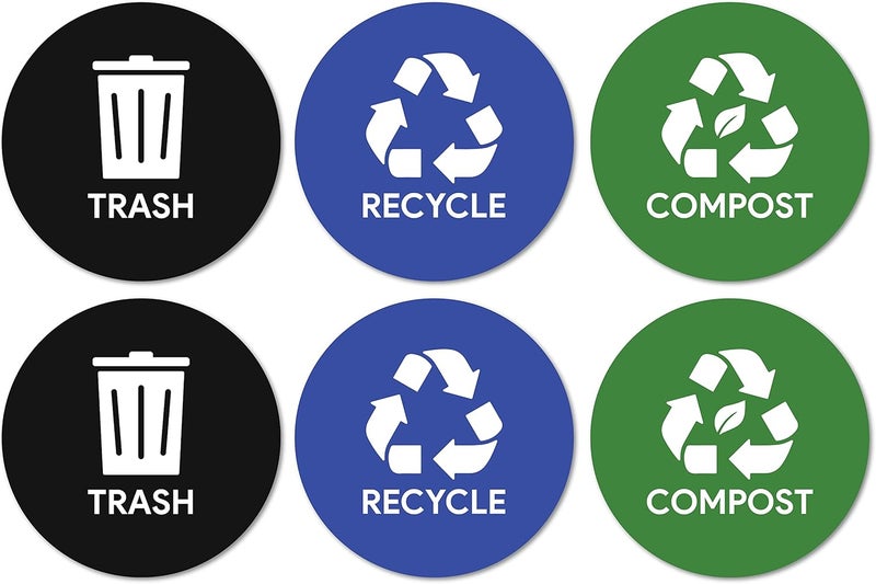 Sutter Signs Trash Compost Recycle Stickers for Trash Can 6pcs | Weatherproof Indoor Outdoor Waste Management Decal Label Signs for Garbage Cans, Yard Waste, and Recycling Bins - Image 1
