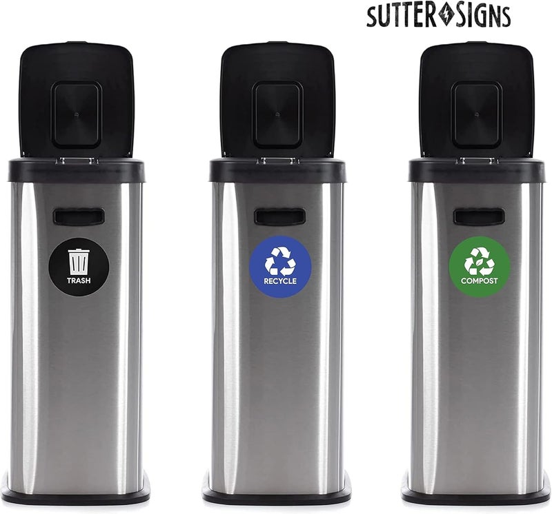 Sutter Signs Trash Compost Recycle Stickers for Trash Can 6pcs | Weatherproof Indoor Outdoor Waste Management Decal Label Signs for Garbage Cans, Yard Waste, and Recycling Bins - Image 4
