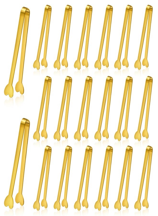 Lazycorner 20-Packs Mini Serving Tongs, Stainless Steel Sugar Appetizers Tongs Mental Kitchen Tongs for Serving Food (5inch，Gold) - Image 1