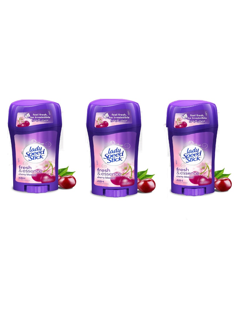 Lady Speed Stick Deodorant Stick 3 Pack Fresh & Essence Cherry Blossom Scent 65g - Image 1