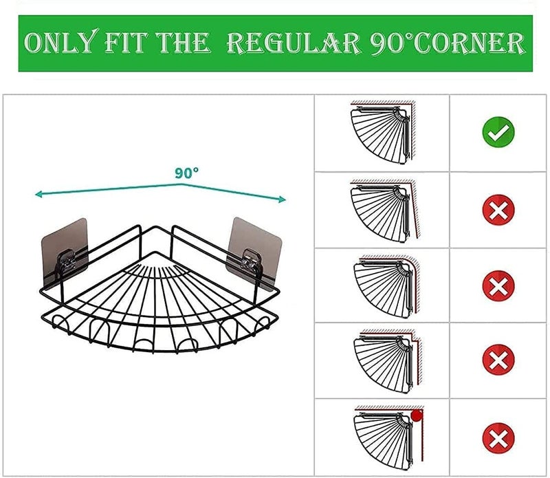 HBD SALES HBD SALES Metal Multipurpose Storage Organizer Corner Stand for Kitchen and Bathroom Shelf Rack Bathroom Accessory Triangle Wall Mount Storage Basket with 2 Stickers Black 1 Piece  - Image 4