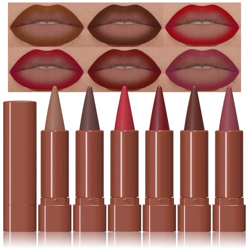 evpct 6Pcs Mauve Maroon Brown Ruby Plum Dark Red Gradient Matte Lip Liner Lipstick Combo Crayon Pencil Set for Women Long Lasting, Cream Lip Liner and Lipstick Combo Makeup Kit, Gradual Ombre Effect - Image 1